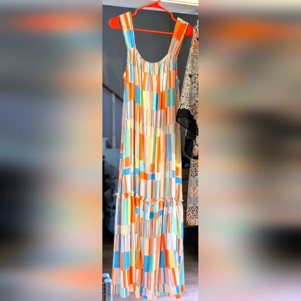 Wonderly Orange and Blue Sleeveless Maxi Sundress